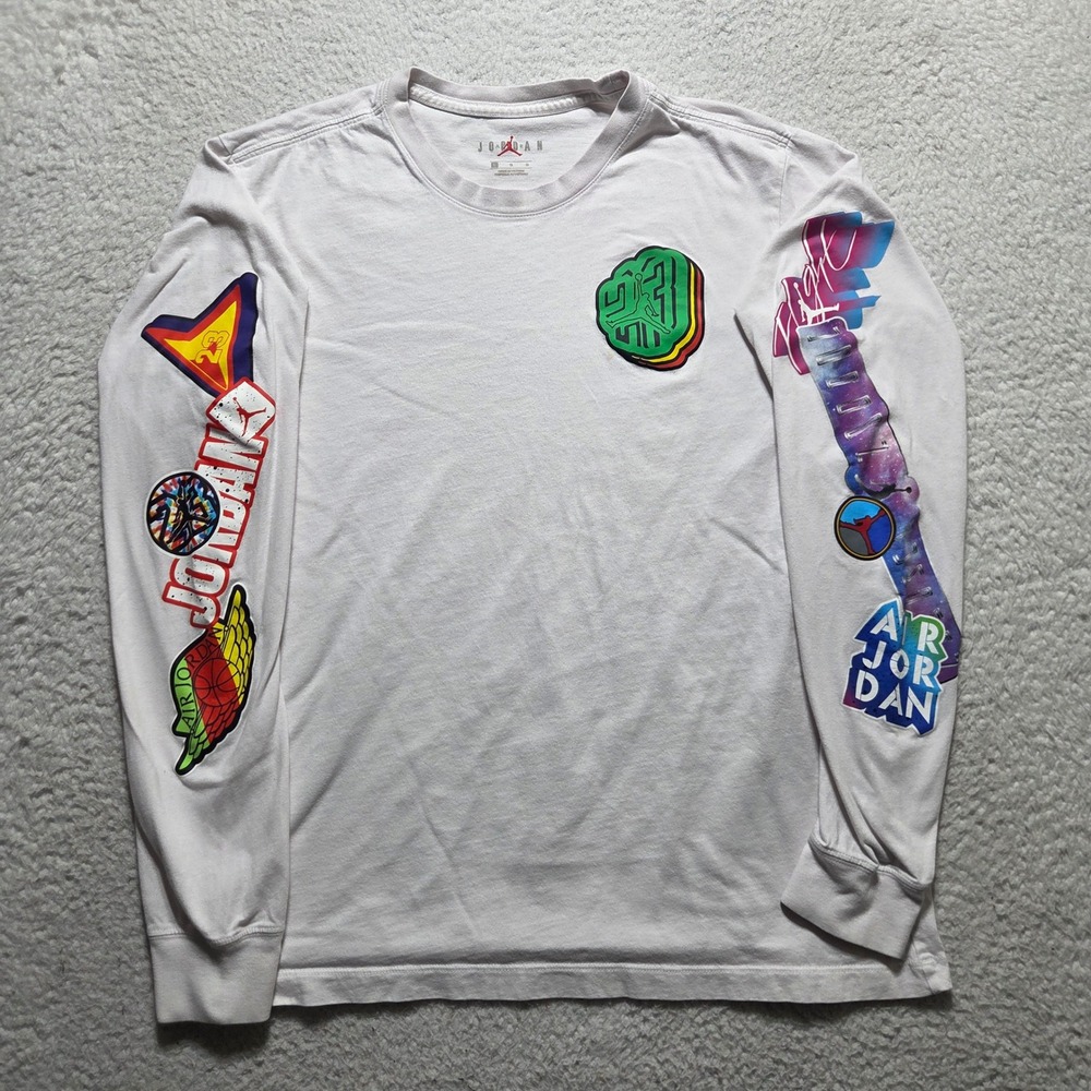 Jordan Long Sleeve T-Shirt Mens Large White Graphic Sleeve Print Streetwear
